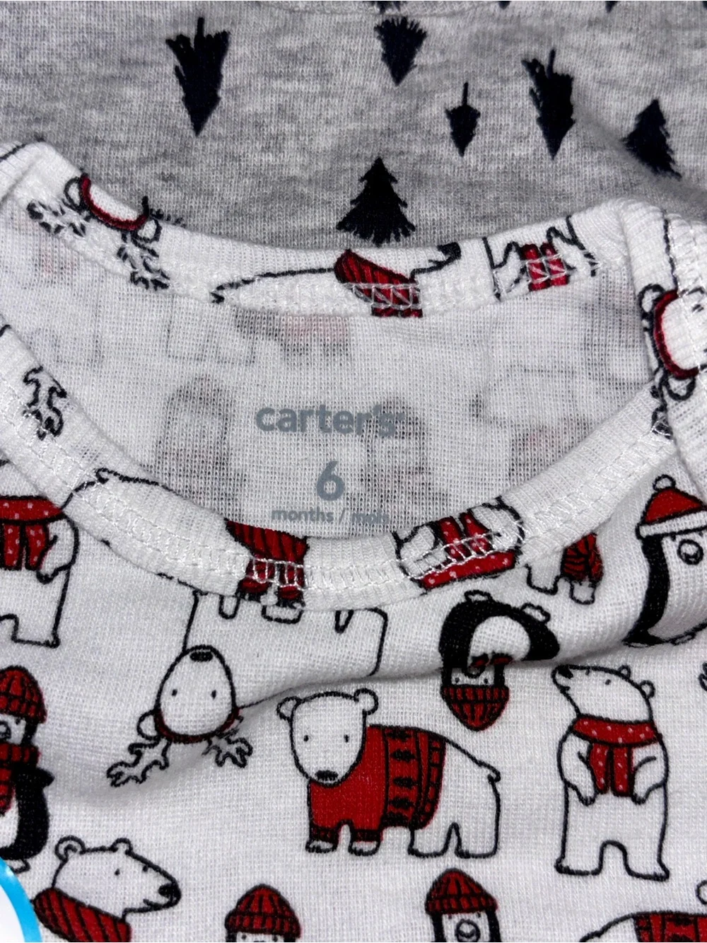 Carter's 2 Pack Bodysuits White Red & Black Polar Bear Trees 6 M Long-Sleeve NWT